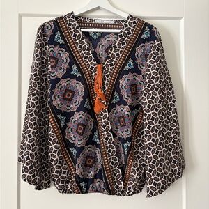Bohemian Print Women's Blouse - Navy and Orange
